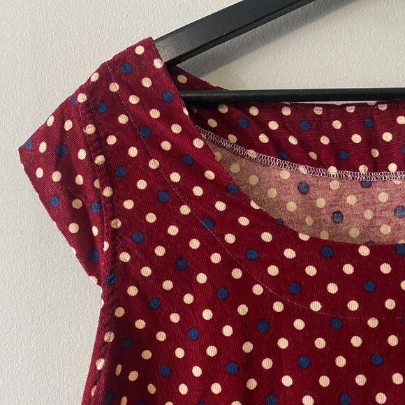 Handmade Plus Size Fine Corduroy Cotton Polka Dot Red Dress - Picture 3 of 12